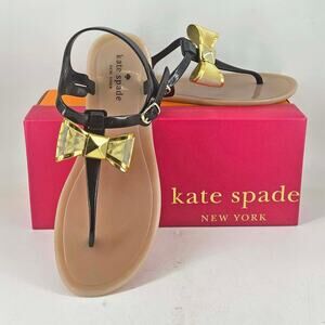 Kate Spade New York Fab black Jelly gold Bow Sandals, 9
